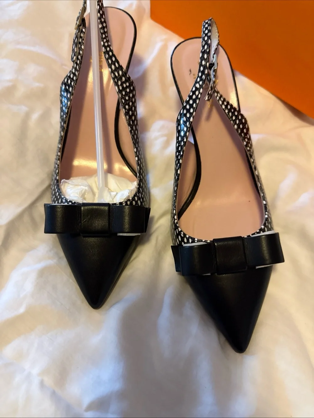Kate Spade Jannah B/W Polka Dot Slingback Pointed Toe Pump w/ Bow by & red heals